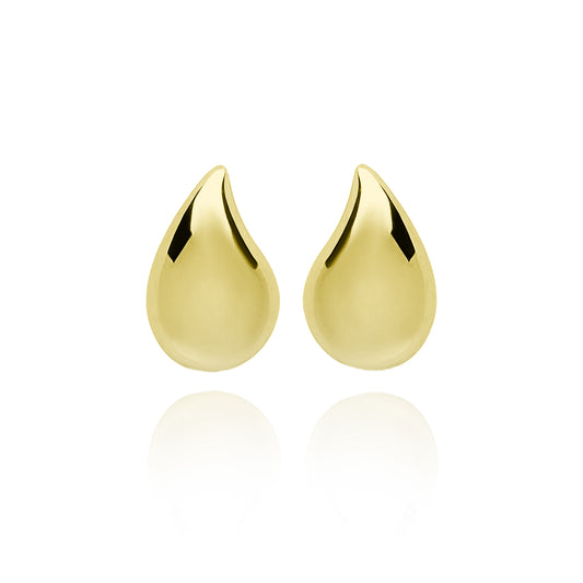 Large Solid Tear Stud Pair Earrings - Gold Plated