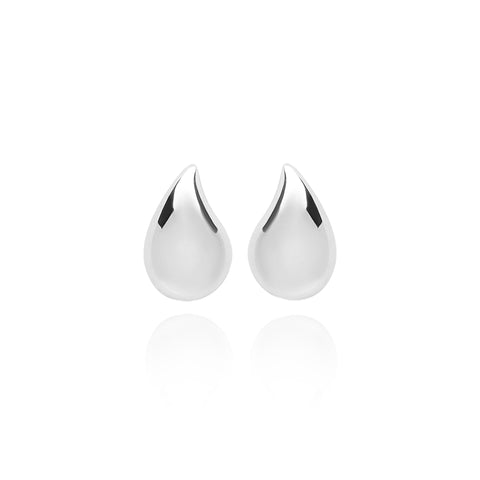 Medium Solid Tear Stud Pair Earrings - Silver Rhodium Plated