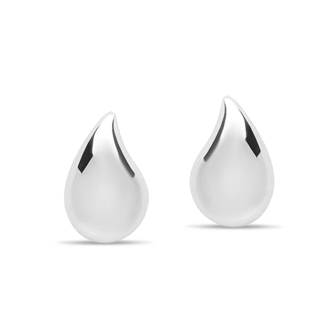 Medium Solid Tear Stud Pair Earrings - Silver Rhodium Plated