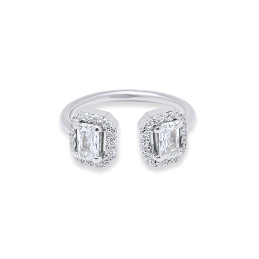 Double Emerald Cut Ring - Silver Rhodium