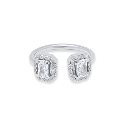 Double Emerald Cut Ring - Silver Rhodium