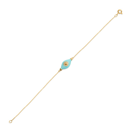 Turquoise Evil Eye 9k Yellow Gold Bracelet