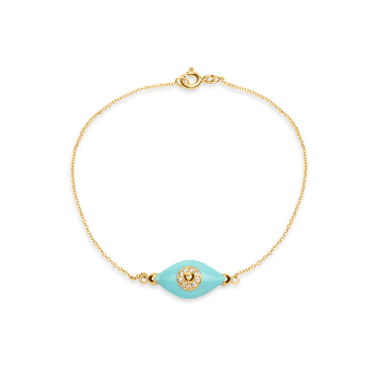 Turquoise Evil Eye 9k Yellow Gold Bracelet