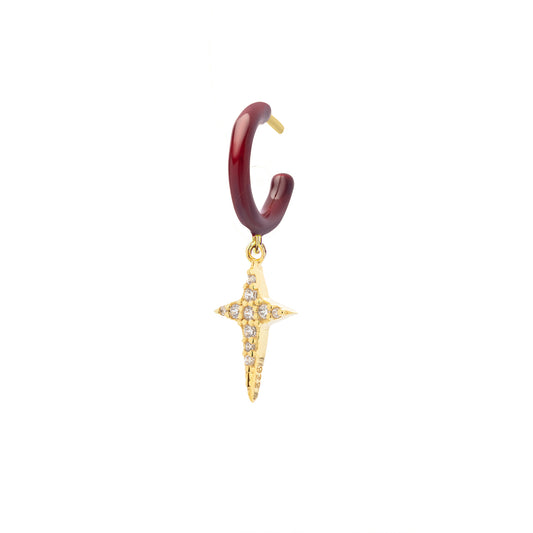 Cherry Enamel Hoop with Rock Star Single Earring - Gold Plated