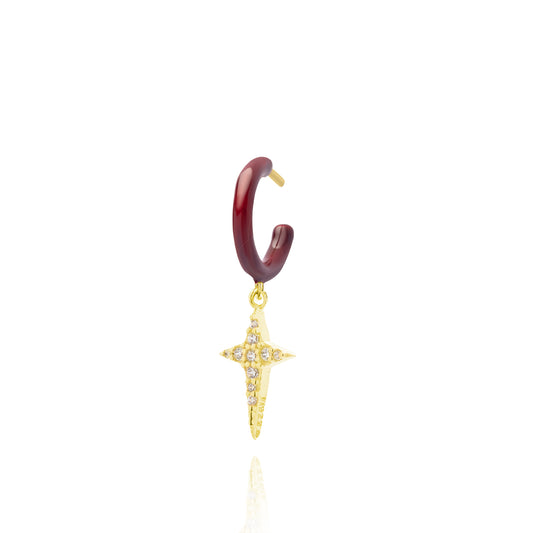 Cherry Enamel Hoop with Rock Star Single Earring - Gold Plated