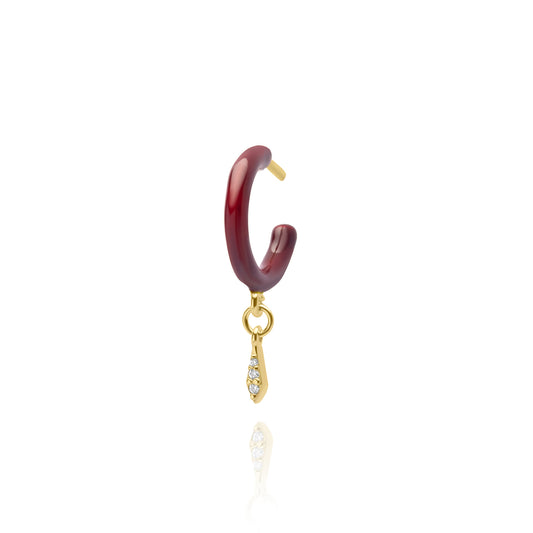 Cherry Enamel Hoop with Chocolate Drops Single Earring - Gold Plated