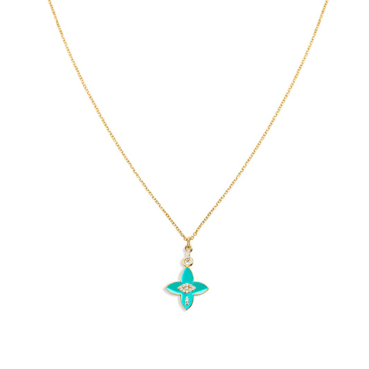 Turquoise Power Flower Necklace - Gold Plated
