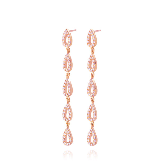 Tears Long Pair Earrings - Pink Gold Plated