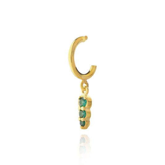 Three Stone Single Hoop with Emerald - Gold Plated