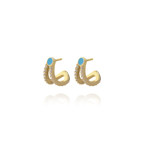 Turquoise Double Hook Pair Earrings - Gold Plated