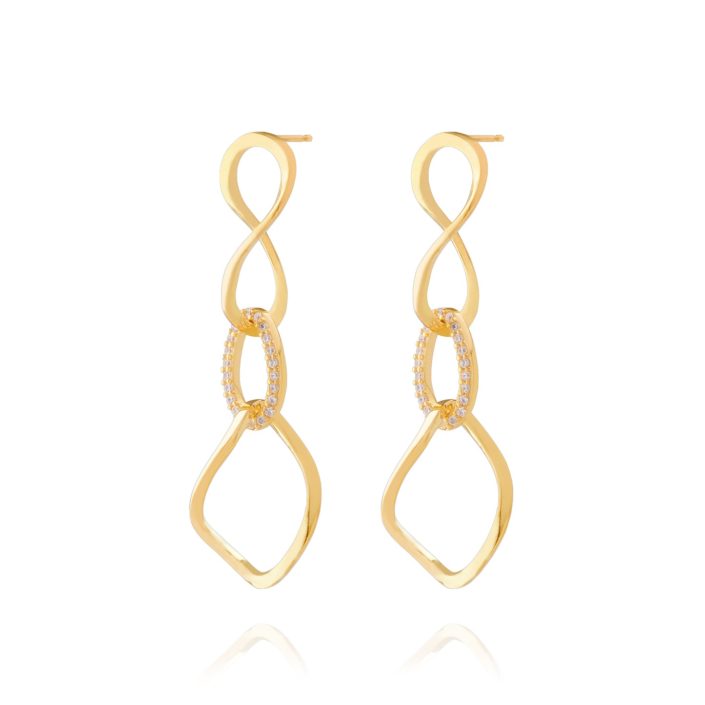 Long Chain Pair Earrings - Gold Plated