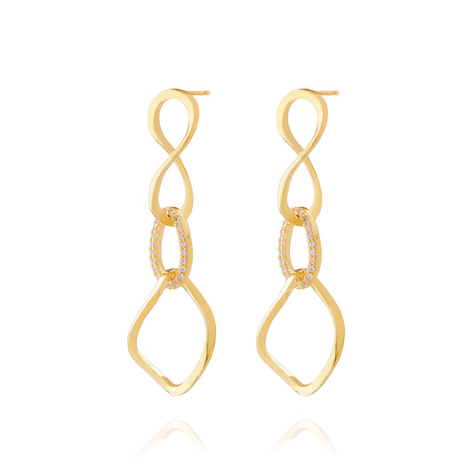 Long Chain Pair Earrings - Gold Plated