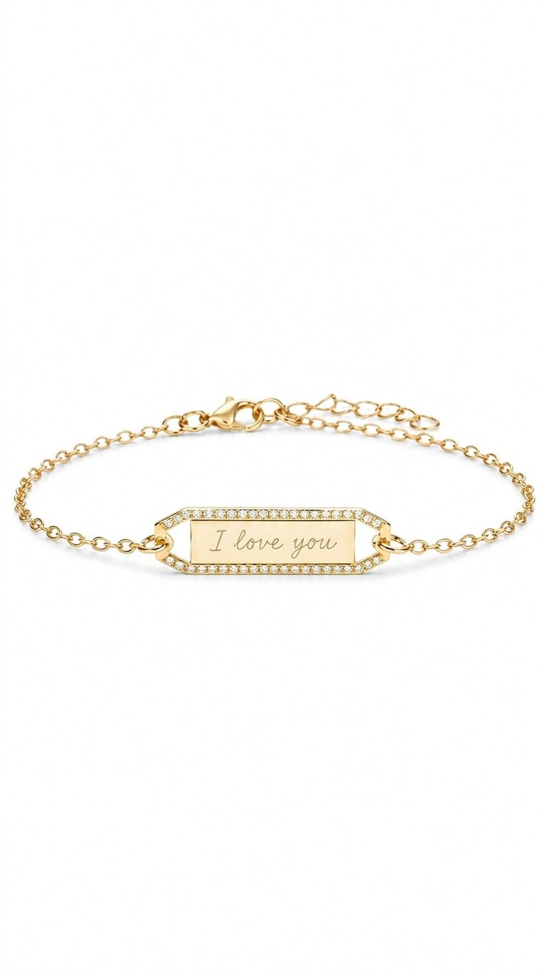 I Love you Nameplate Bracelet with Chain - Gold Plated