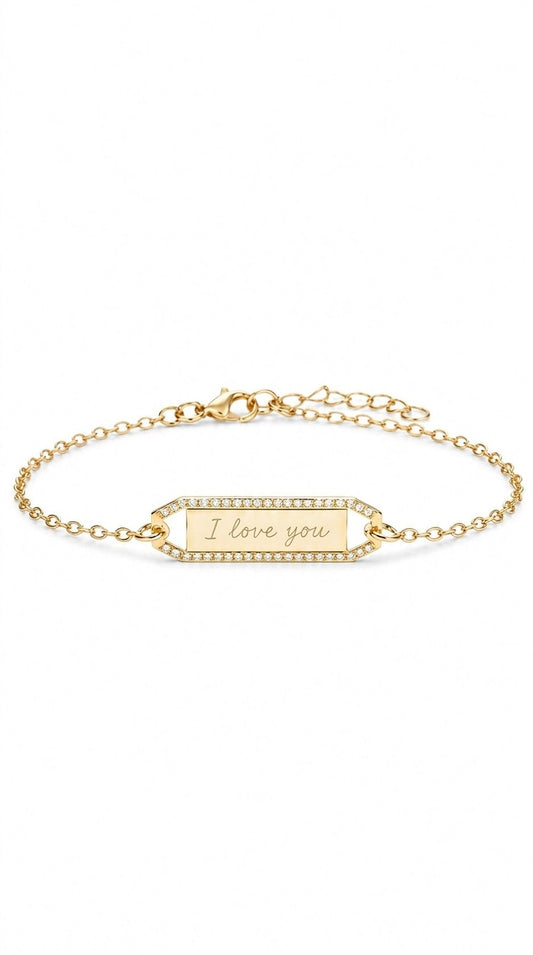 I Love you Nameplate Bracelet with Chain - Gold Plated