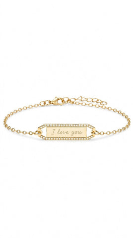 I Love you Nameplate Bracelet with Chain - Gold Plated