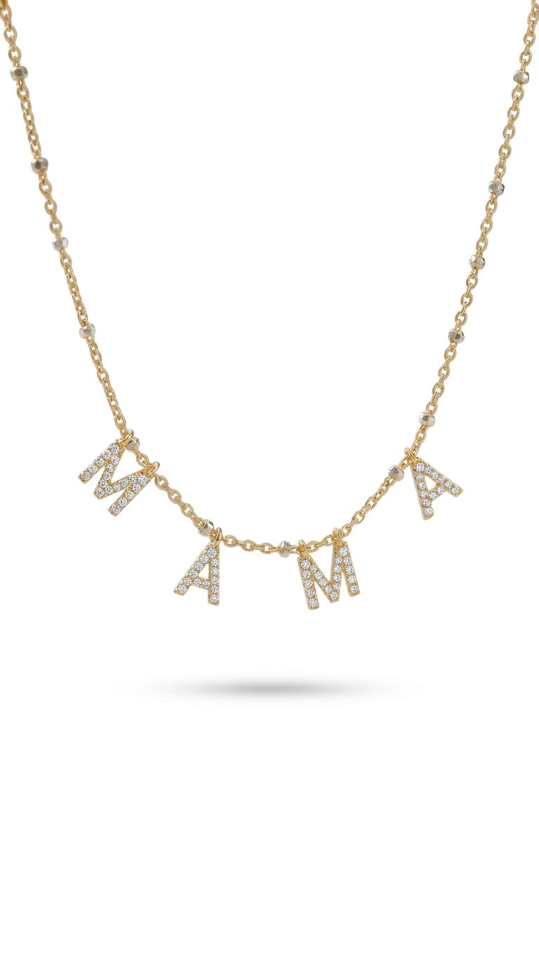 Mama necklace with pave letters - Gold Plated