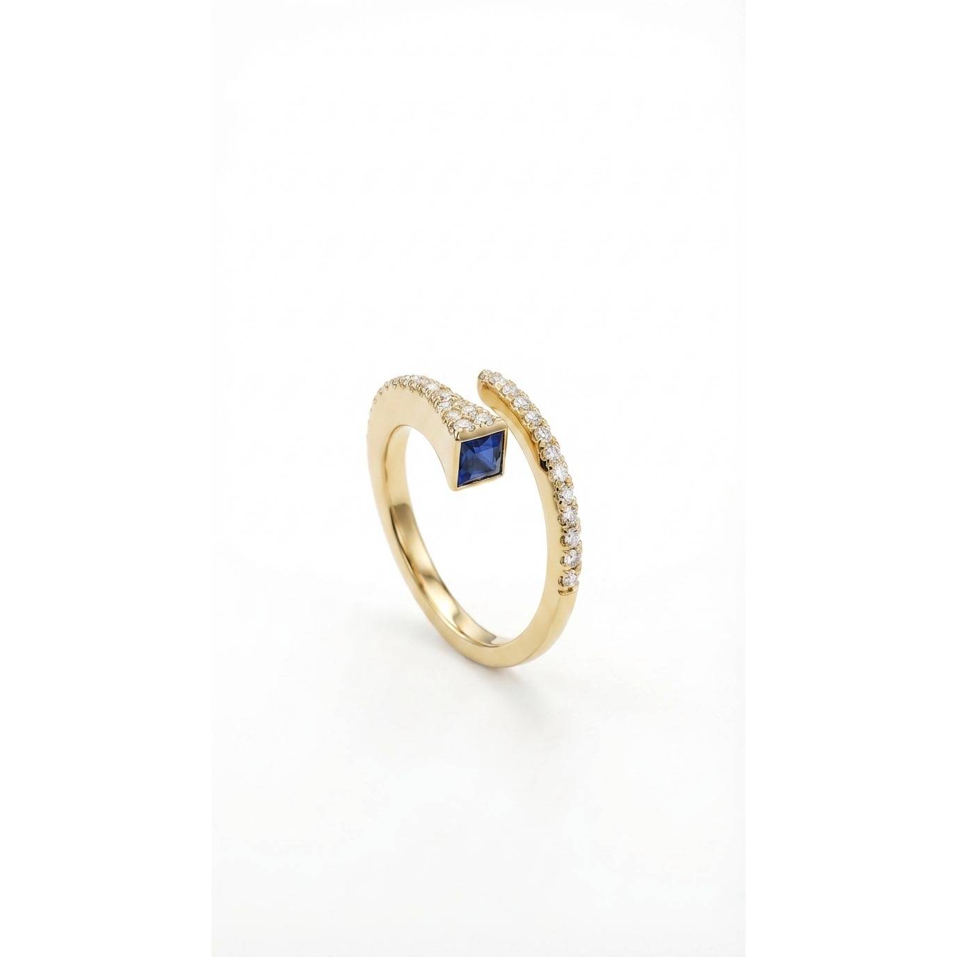 Horseshoe Nails Ring with Sapphire Stone- Gold Plated