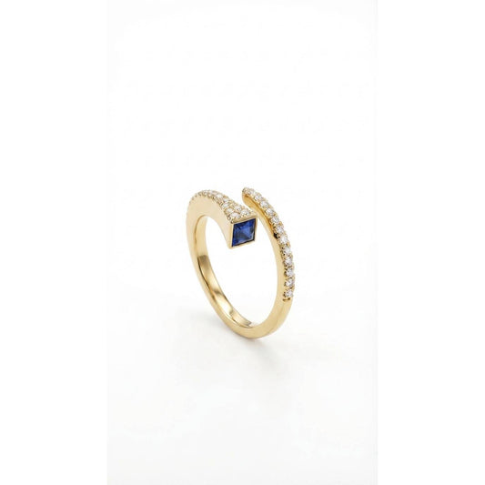 Horseshoe Nails Ring with Sapphire Stone- Gold Plated