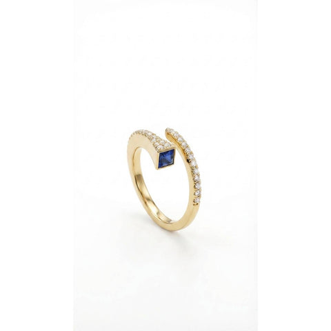 Horseshoe Nails Ring with Sapphire Stone- Gold Plated