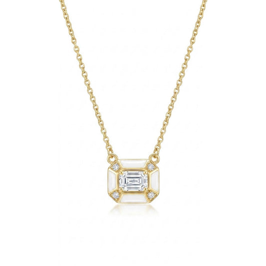 White Emerald Frame Necklace - Gold Plated