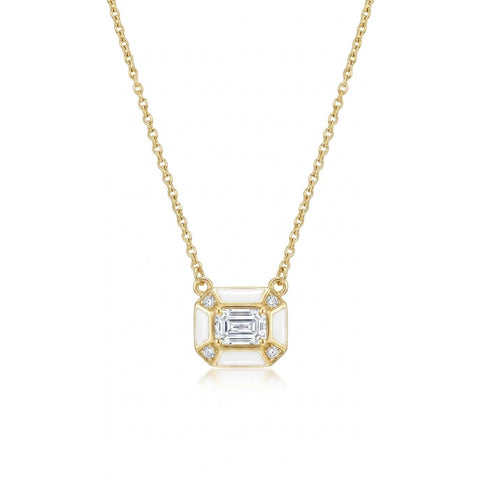 White Emerald Frame Necklace - Gold Plated