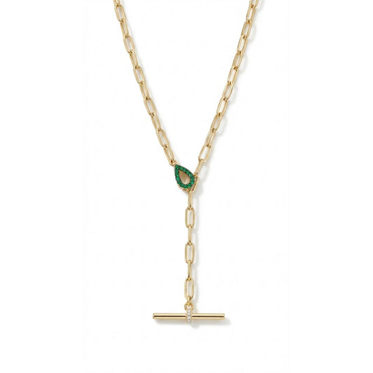Emerald Drop T-Bar Link Necklace - Gold Plated