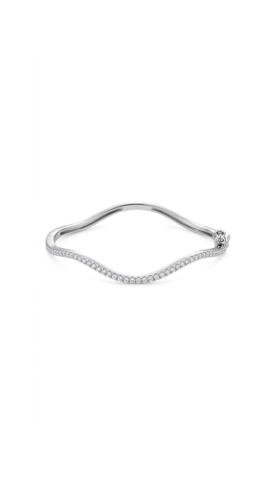 Wave Bangle - Silver Rhodium Plated