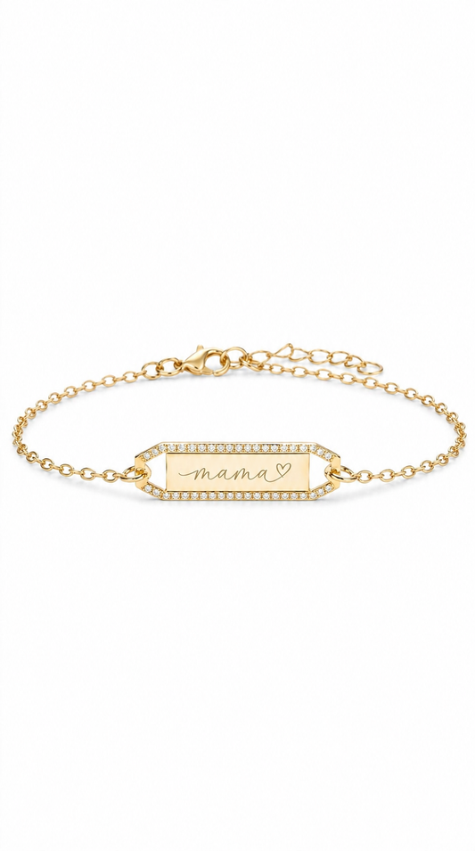 Mama Nameplate Bracelet with Chain - Gold Plated