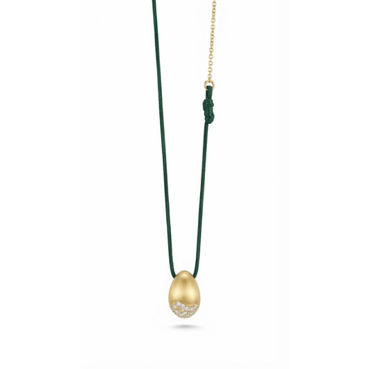 Golden Egg with Green Cord Necklace - Gold Plated