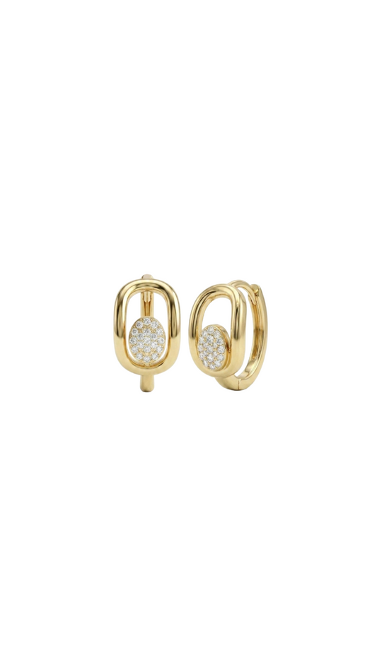 Oval Link Pavé Hoops Pair Earrings - Gold Plated