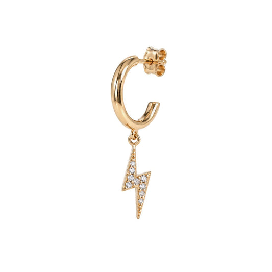 Lightning Single Hoop Earring With Stones - Gold Plated