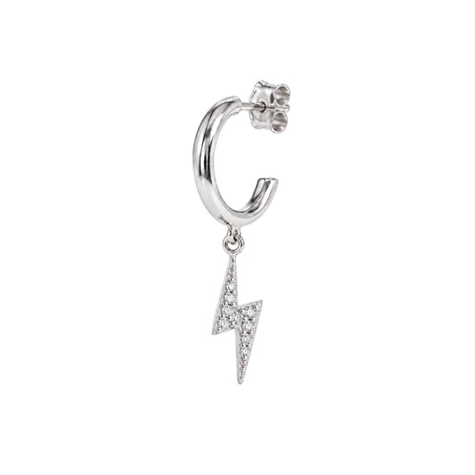 Lightning Single Hoop Earring With Stones - Silver Rhodium Plated