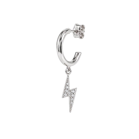 Lightning Single Hoop Earring With Stones - Silver Rhodium Plated