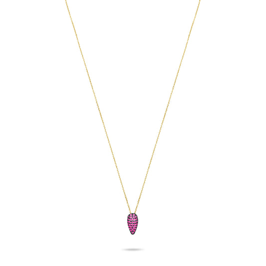Ruby Pave Tear Necklace - Gold plated