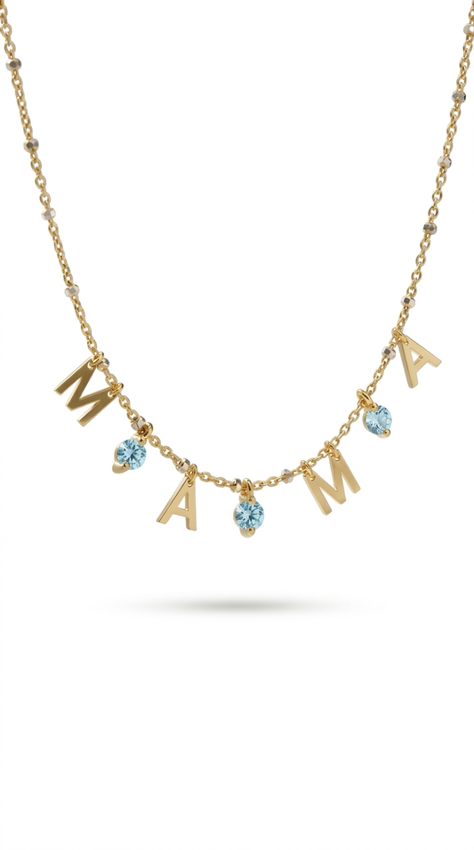 March Mama necklace with aquamarine stone - Gold Plated