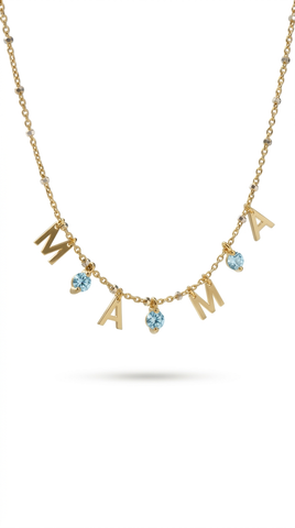 March Mama necklace with aquamarine stone - Gold Plated