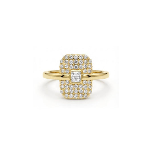 White Crystal Emerald Pave Ring - Gold Plated
