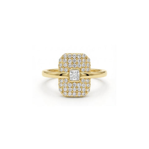 White Crystal Emerald Pave Ring - Gold Plated