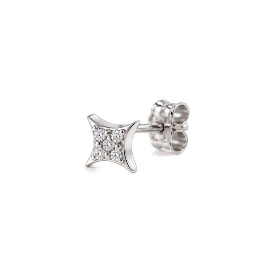 Rhombus Single Stud Earring - Silver Rhodium Plated