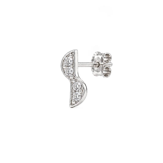 Silken Curve Stud Single Earring - Silver Rhodium Plated