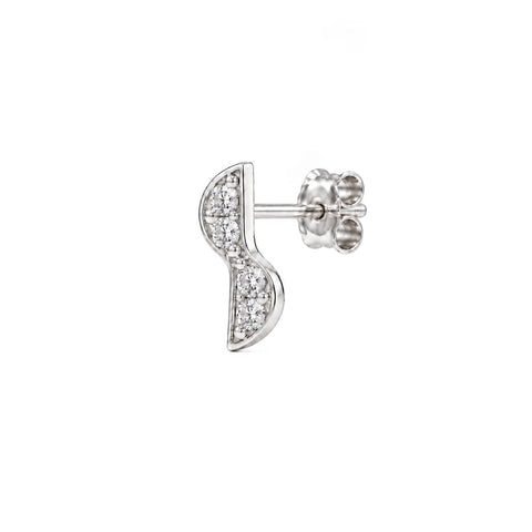 Silken Curve Stud Single Earring - Silver Rhodium Plated