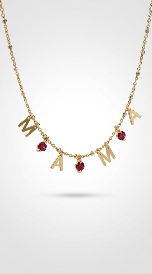 July Mama necklace with ruby stone - Gold Plated