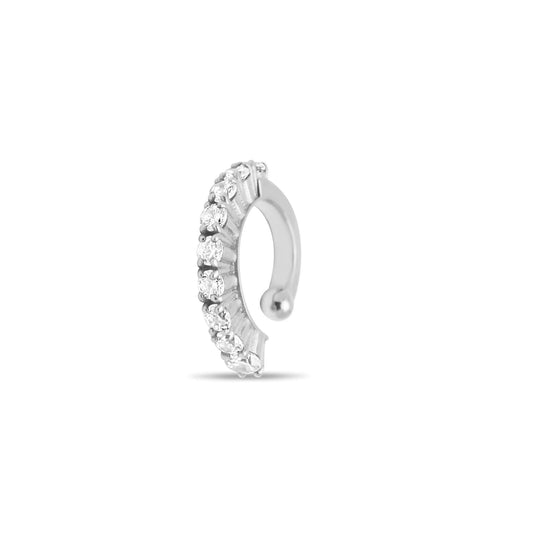 Single Ear Cuff with Crystals - Silver Rhodium Plated