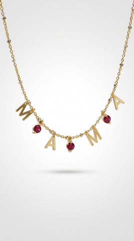 July Mama necklace with ruby stone - Gold Plated