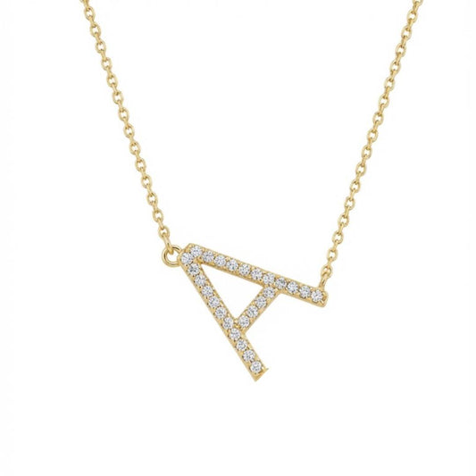Custom Sideway Monogram Necklace with Stones - Gold Plated (small size)