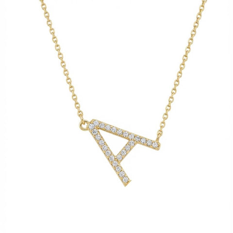 Custom Sideway Monogram Necklace with Stones - Gold Plated (small size)