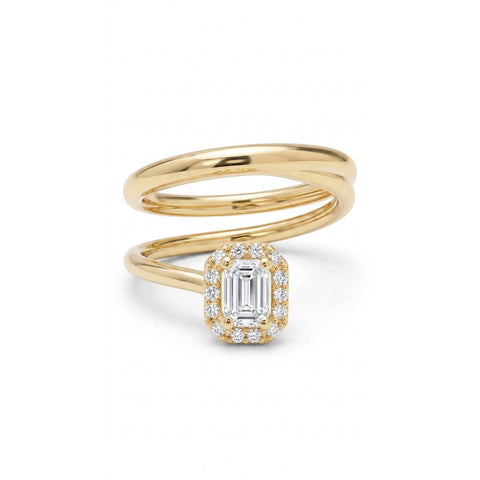 White Emerald Cut Twister Ring - Gold Plated