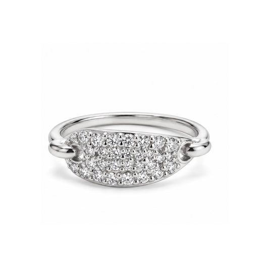 White Pebble Pave Ring - Silver Rhodium Plated
