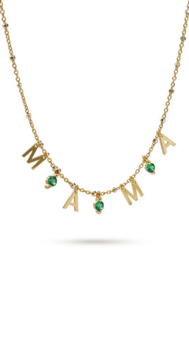 May Mama necklace with emerald stone - Gold Plated