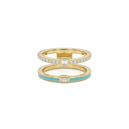 Turquoise Double Line Glow Ring - Gold Plated